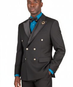Men's Black Double-Breasted Satin Peak Lapel Tuxedo Jacket