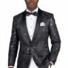 Black Men's Slim-Fit Embroidery Floral Tuxedo Blazer - Shawl Lapel BSF-13