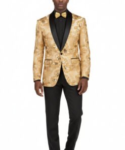 Gold Men's Embroidery Floral Tuxedo Blazer - Shawl Lapel BSF-13