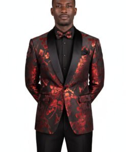 Men's Red Floral Tuxedo Blazer - Shawl Lapel Wedding & Prom BSF-19