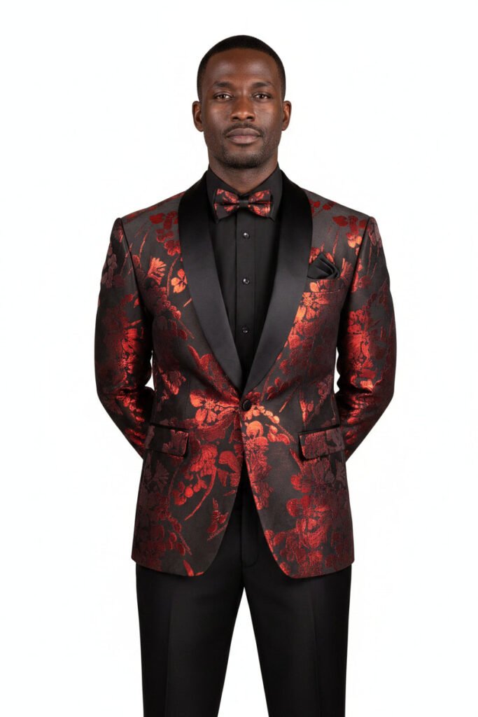 Men's Red Floral Tuxedo Blazer - Shawl Lapel Wedding & Prom BSF-19