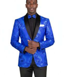 Royal Blue Men's Slim-Fit Embroidery Floral Tuxedo Blazer - Shawl Lapel BSF-13